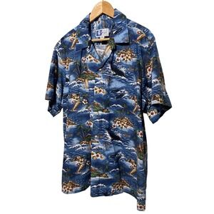 Vintage RJC Made in Hawaii Aloha Tropical Print Shirt Blue Nautical Sz XL EUC